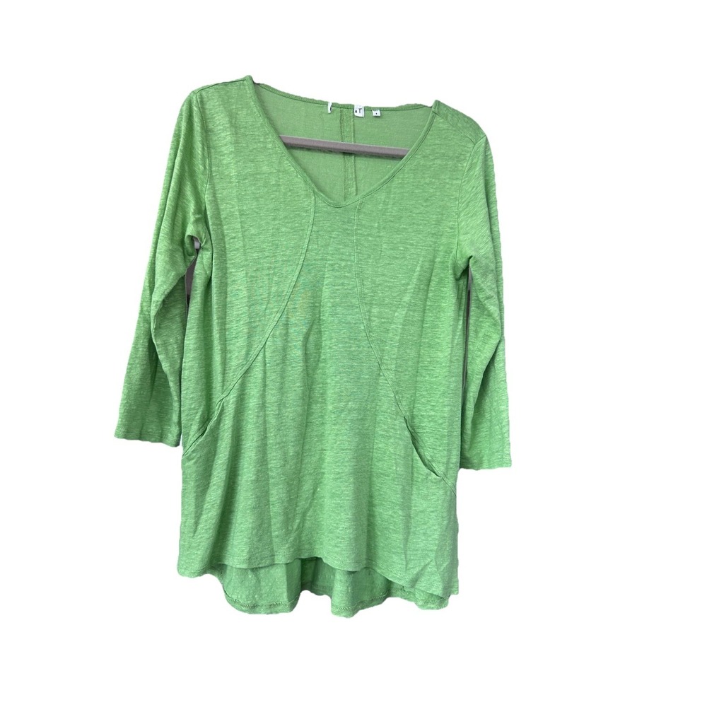 Habitat Clothes To Live In 100% Linen  Lagenlook Green Top Size Small Boho Artsy
